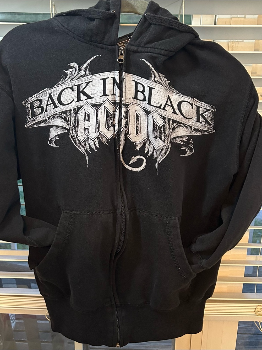AC/DC Black 'Back In Black' Zip Hoodie with White Graphic